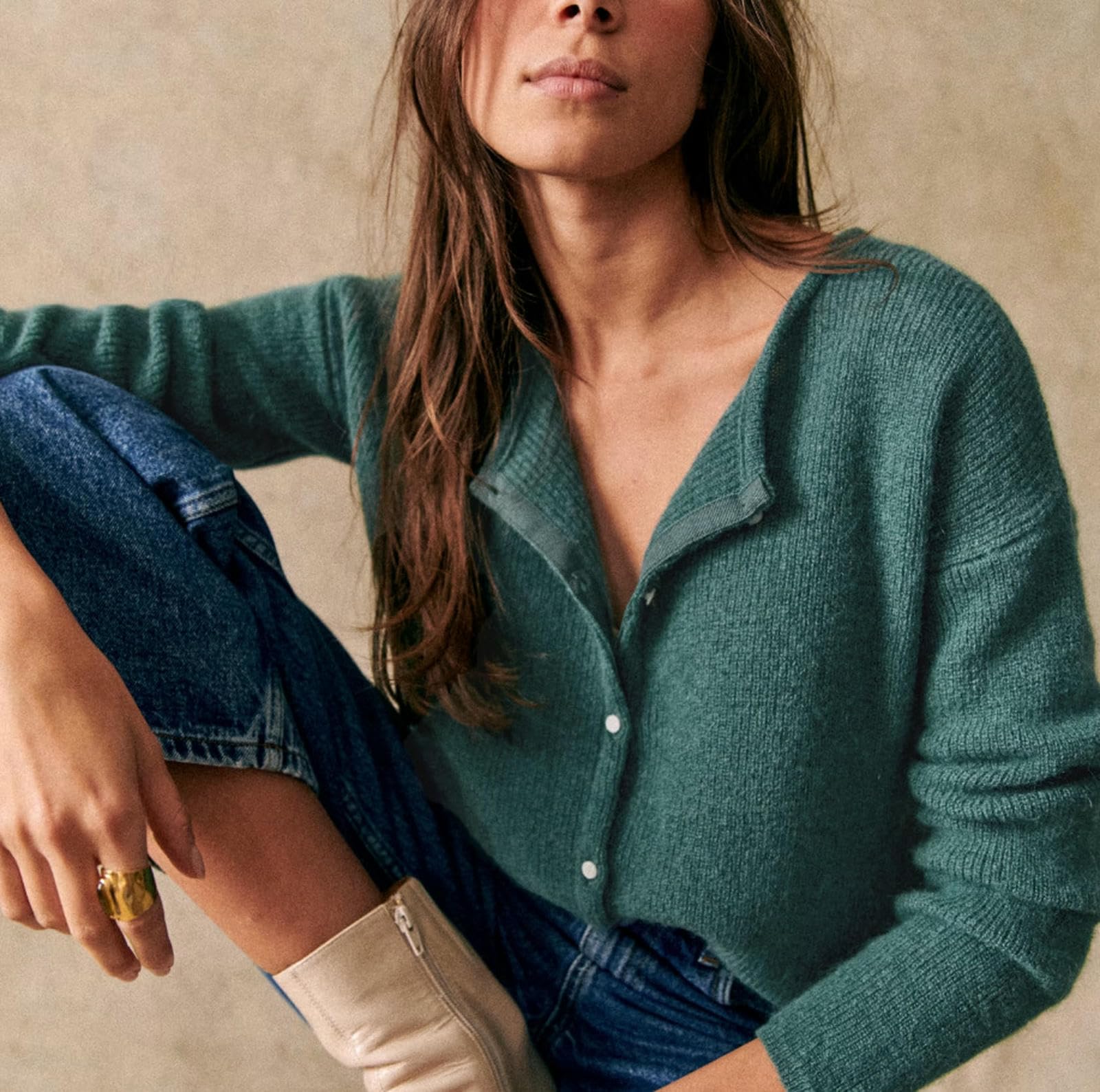 Pullover Einfacher Und Vielseitiger Gestrickter Button-down-Rundhalspullover Für Herbst Winter-Aprikose-l
