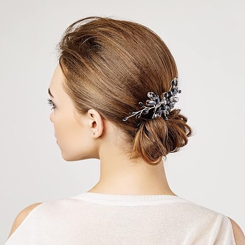 Miniatura 7 de PAGOW Peine para el cabello con forma de lágrima negra, diadema pequeña de ónix con diamantes de imitación vintage, accesorios de diadema para