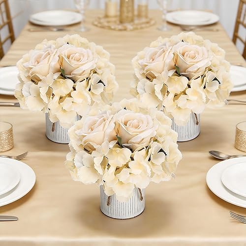 Miniatura 3 de Centros de mesa de flores, juego de 6 arreglos florales, hortensias artificiales de boda, arreglo floral con jarrón de metal rústico para decoración