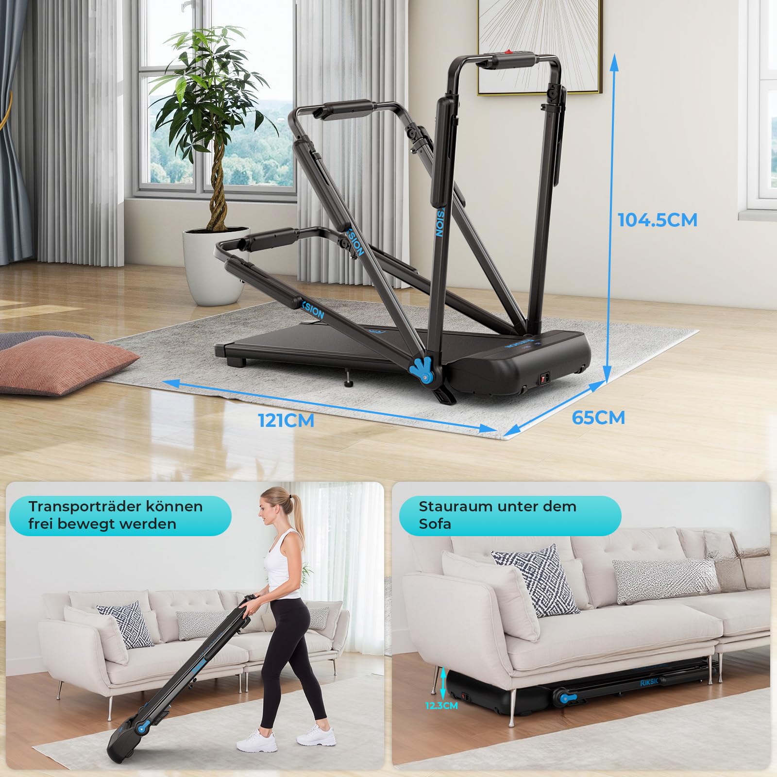 Laufband für Zuhause mit Neigung bis 14 km/h, Laufband Klappbar mit Schreibtisch-Workstation, LED-Anzeige, Fernbedienung und App-Steuerung, kompakte Walking Pad für Zuhause und Büro