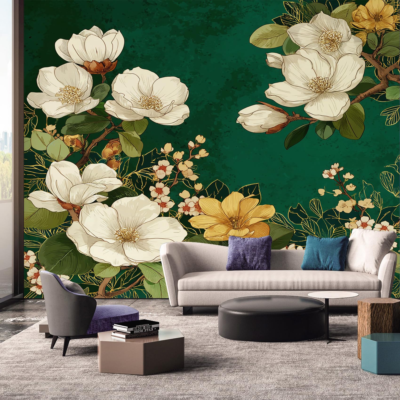 White Floral Wallpaper - Magnolia Flower Wall Mural - Wall Murals for Living Room Bedroom - Photo Wallpaper & Home Decor Art - 450 x 315 cm A-5099