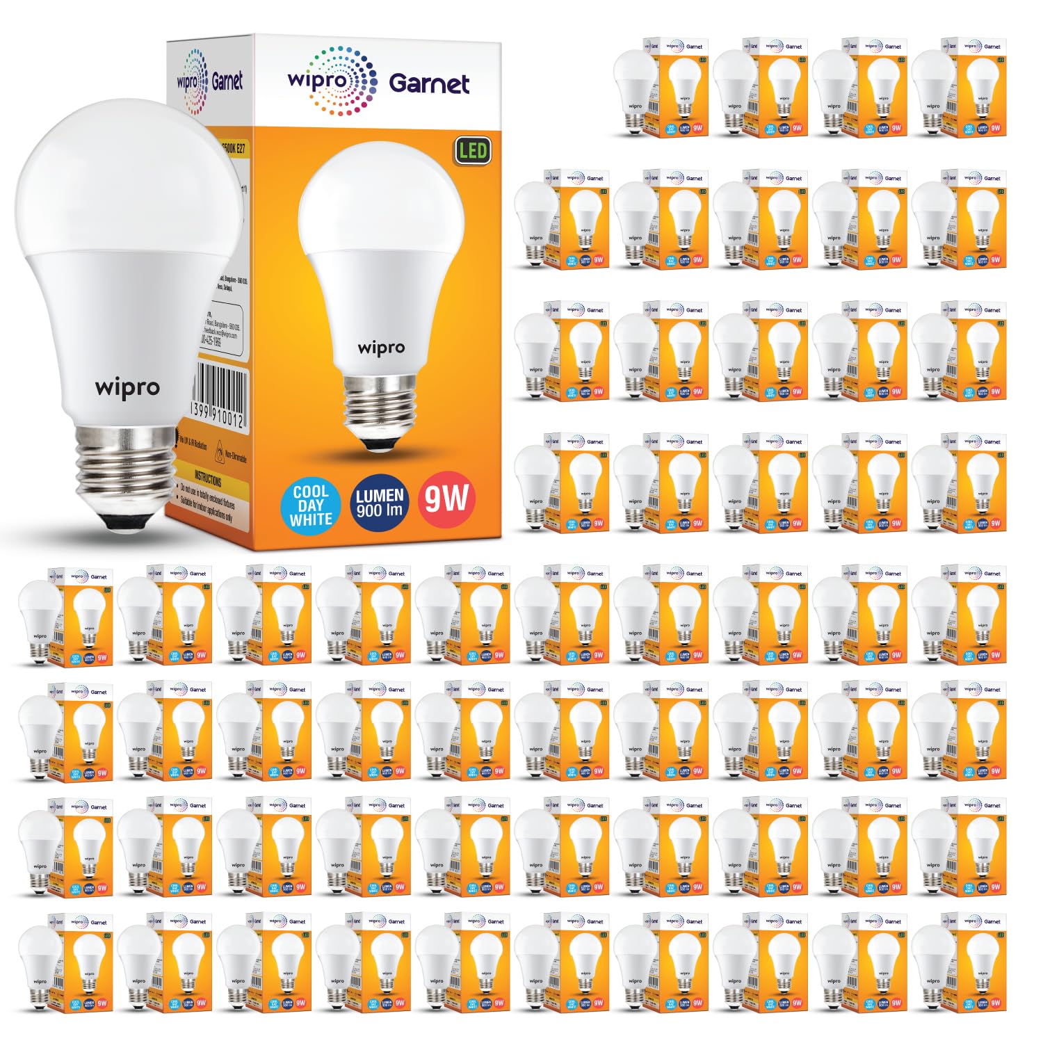 wipro Garnet 9w Led bulb E27 Coolwhite (6500k), Pack 0f 60
