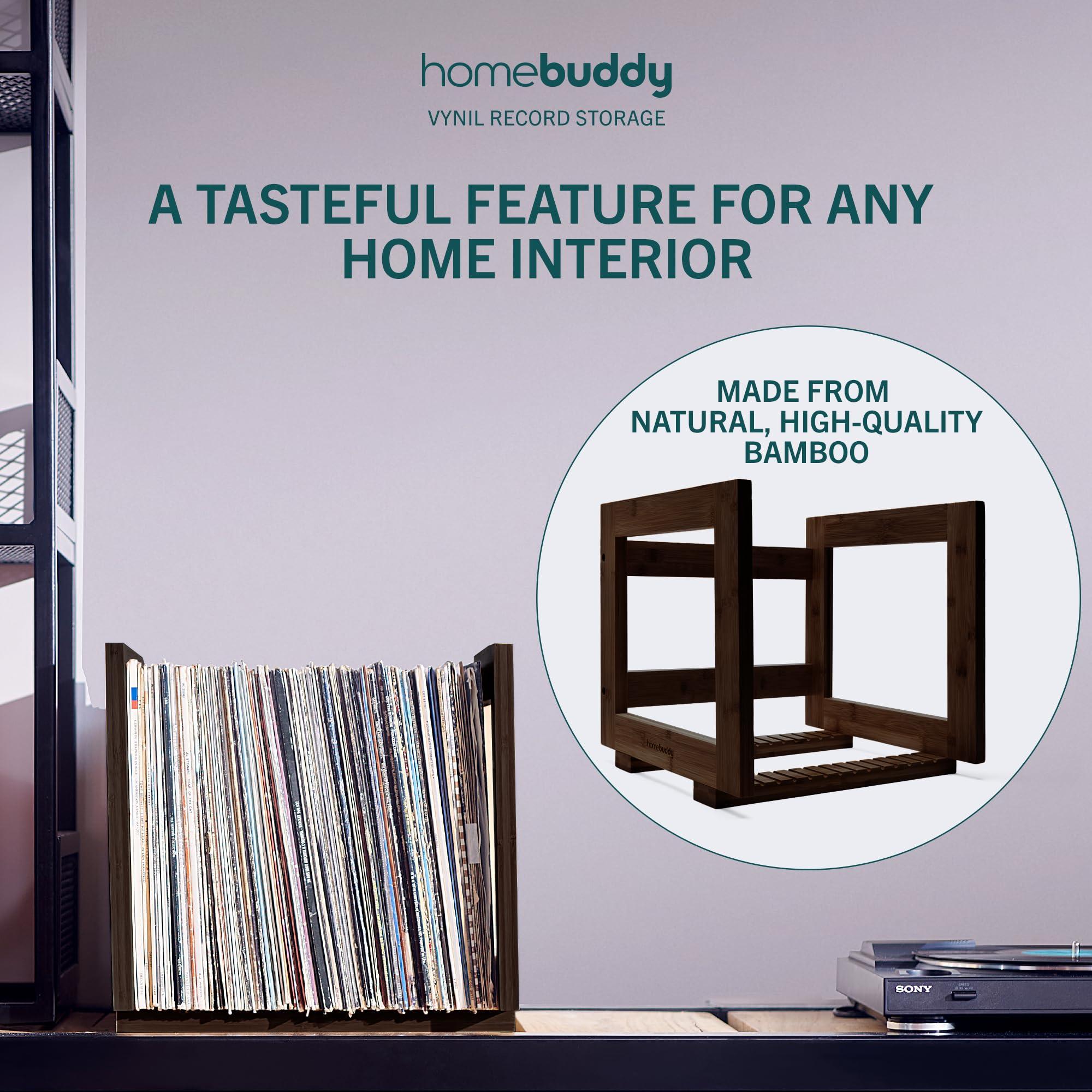 HomeBuddy Dark Brown Vinyl Record Storage - Vinyl Record Holder for Albums, Record Crates for Vinyl 75 LPs Crates Wood, Wooden Crate Vinyl Record Storage Box, Record Player Stand With Storage