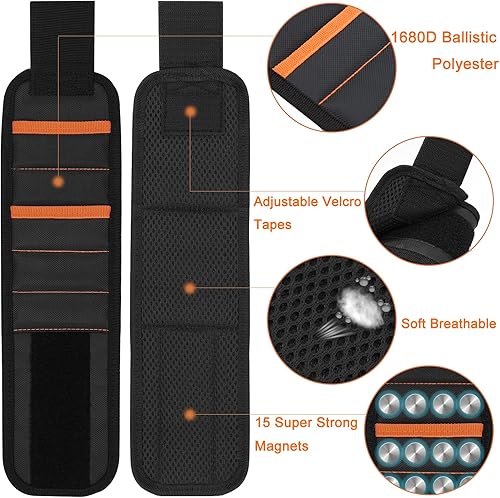Miniatura 2 de Pulsera magnética con 15 imanes fuertes, correa de herramientas magnética para sujetar tornillos, clavos, brocas, accesorios de regalo perfectos