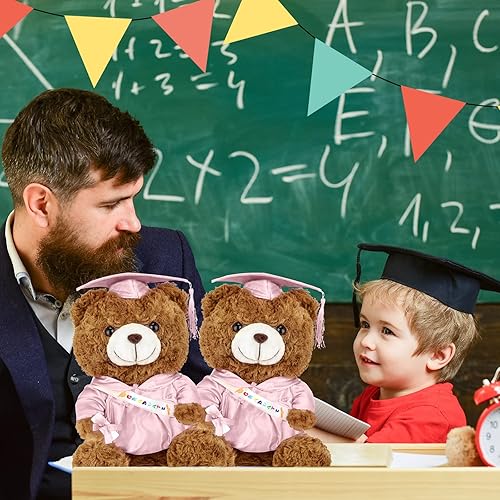 Miniatura 7 de 2 piezas de oso de peluche de graduación clase de 2024, juguetes de peluche de oso de graduación con gorro de graduación para jardín de infantes,