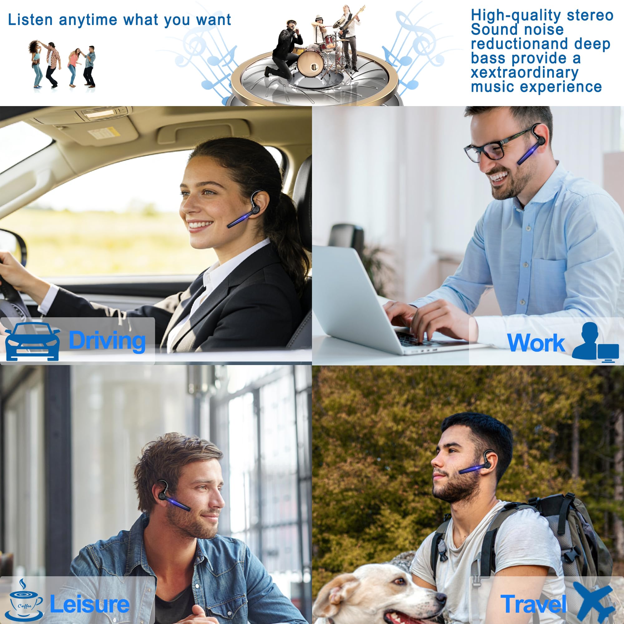 Écouteur Bluetooth V5.3 Mains Libres avec Microphone, autonomie Extensible jusqu'à 60 Heures, oreillette sans Fil Unique avec étui de Chargement LED, Noir