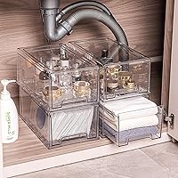 Vista 2 de 2 Pack Stackable Storage Drawers, Plastic Clear Organizer Bins with Handles for Undersink, Kitchen Cabinet, Fridge, Closet, Pantry, Office, Bathroom
