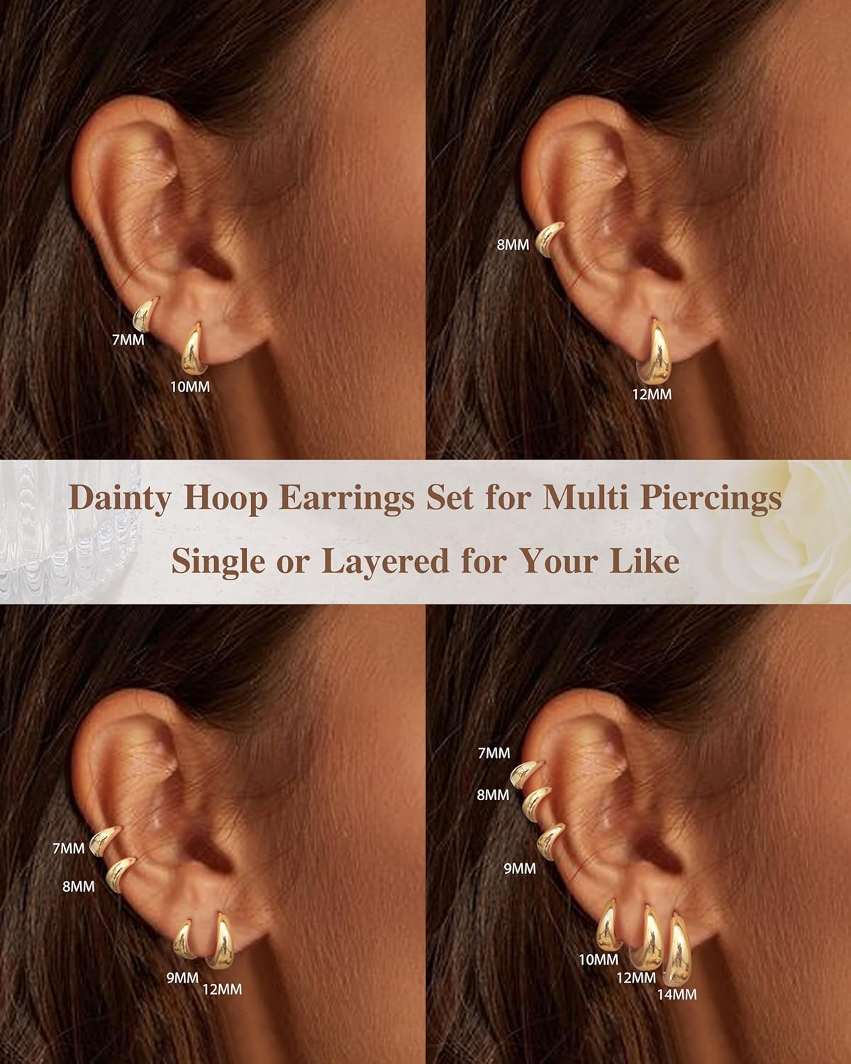 BESTEEL 6Pairs 14K Gold Plated Small Chunky Hoop Earrings for Women Silver Plated Huggie Hoops Earrings Hypoallergenic Small Hoop Earrings Tiny Trendy Thick Hoop Earrings Stacks for Sensitive Ears - Image 4