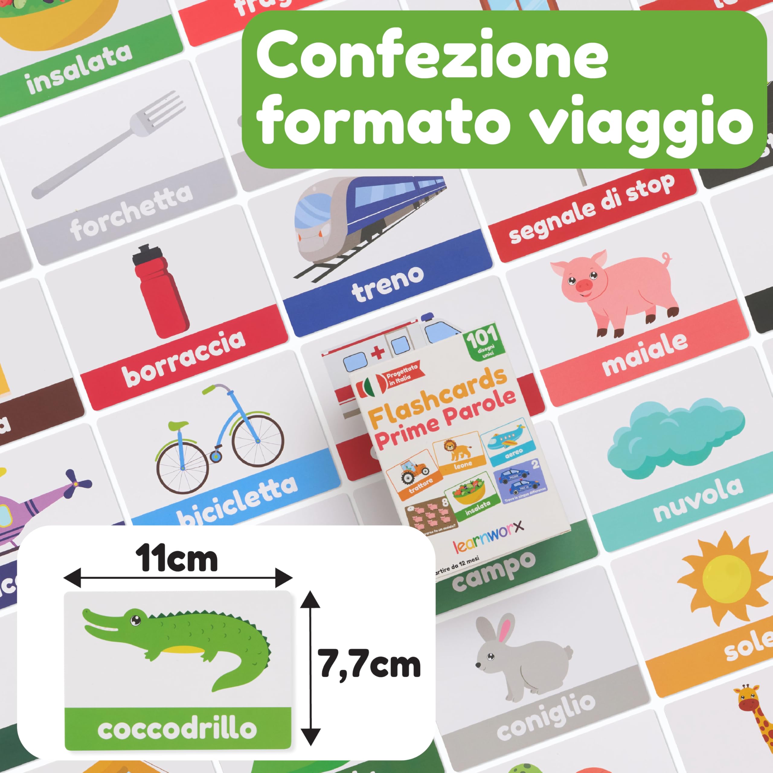 Flashcards Prime Parole | Bambini 1-3 Anni | Carte Educative | Alphabet Lettere Numeri Colori Forme Animali | 101 Carte di Apprendimento | Dai 12 Mesi | Gioco Linguaggio & Sviluppo