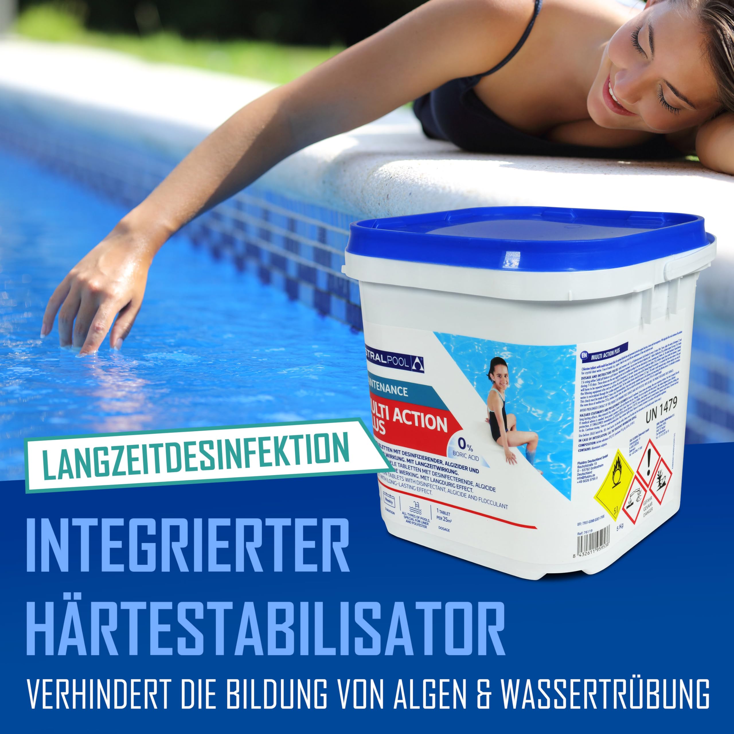 Astral Pool Multi Action Plus 10 kg - Langsam lösliche 250g Chlortabletten für Langzeitdesinfektion & Algenverhütung