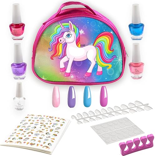 Toysical Unicorn Girls Tattoo - Juego de esmalte de uñas para niños, regalo de arte de uñas para niñas con tatuaje, esmalte de uñas y calcomanías
