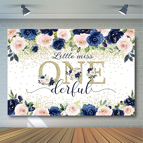 Miniatura 4 de Avezano Miss Onederful - Telón de fondo para fotografía de fiesta de primer cumpleaños, color azul marino, rosa, para fiesta de primer cumpleaños,