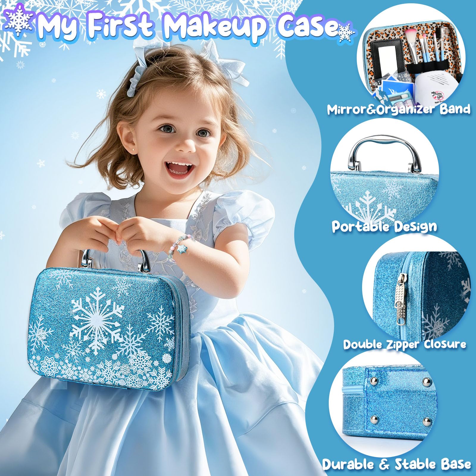G.C Reine des Neiges Jouet Cadeau Fille 4 5 6 7 8 Ans, Kit Maquillage Enfant Fille avec Séchoir à Ongles Vernis à Ongles Tatouage Paillettes, Coffret Maquillage Nail Art Cadeau
