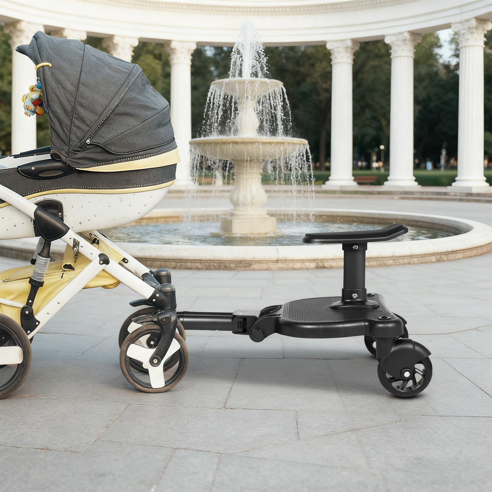 Kiddy Board con sedile, pedana universale per tutti i passeggini, per bambini da 3 a 7 anni, carico massimo 25 kg, facile montaggio, accessorio per passeggino