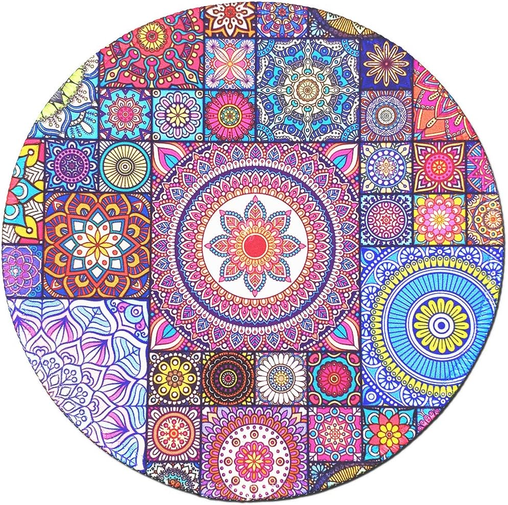 BOSOBO Mouse Pad, Round Mandala Mouse Mat, Beautiful Flowers Mouse Pad, Small Circular Floral Mousepad, Stitched Edges, Non-Slip Rubber Base, Cute Mouse Pad for Women & Girls, 7.9 x 7.9 Inch