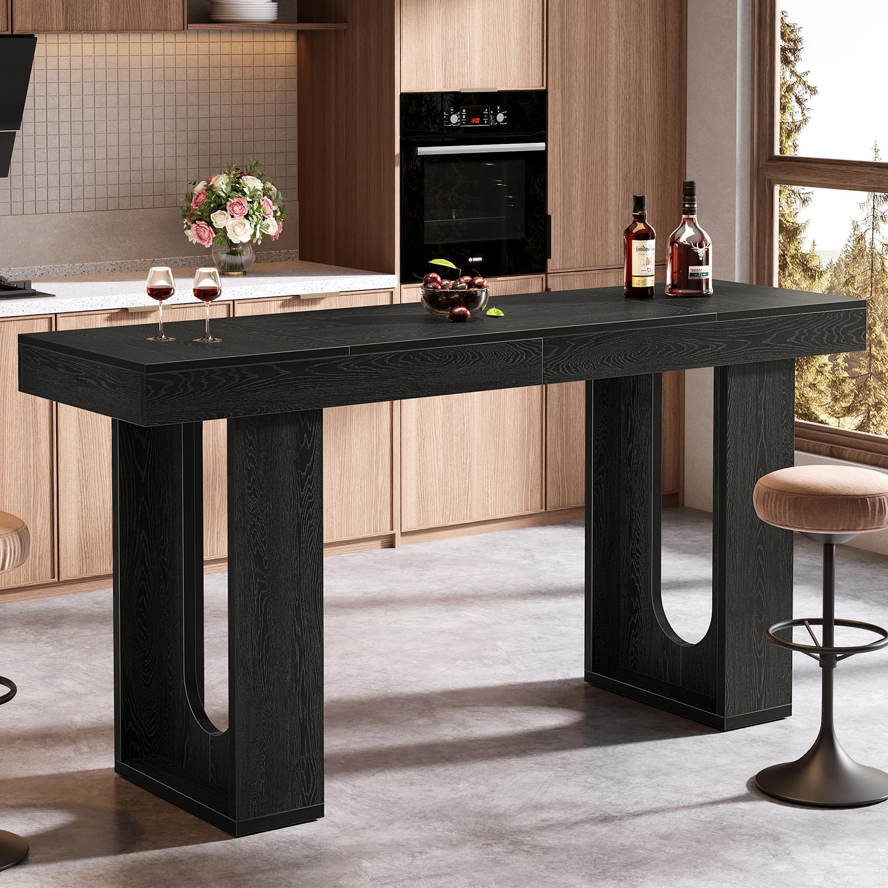 Tribesigns 70.9-Inch Extra Long Bar Table, Modern Counter Height Pub Table, Rectangular Home Coffee Bar Unit with Sturdy Legs, for Living Room, Kitchen, Bistro, Black