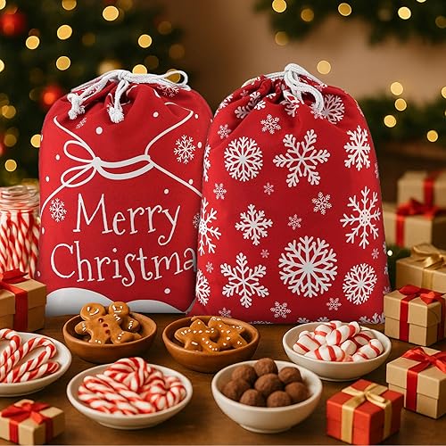 Miniatura 3 de Shindel 2 sacos de Papá Noel de Navidad, bolsa de Santa de 15.9 x 20 pulgadas, bolsas de regalo de lona de Navidad con cordón para regalos de