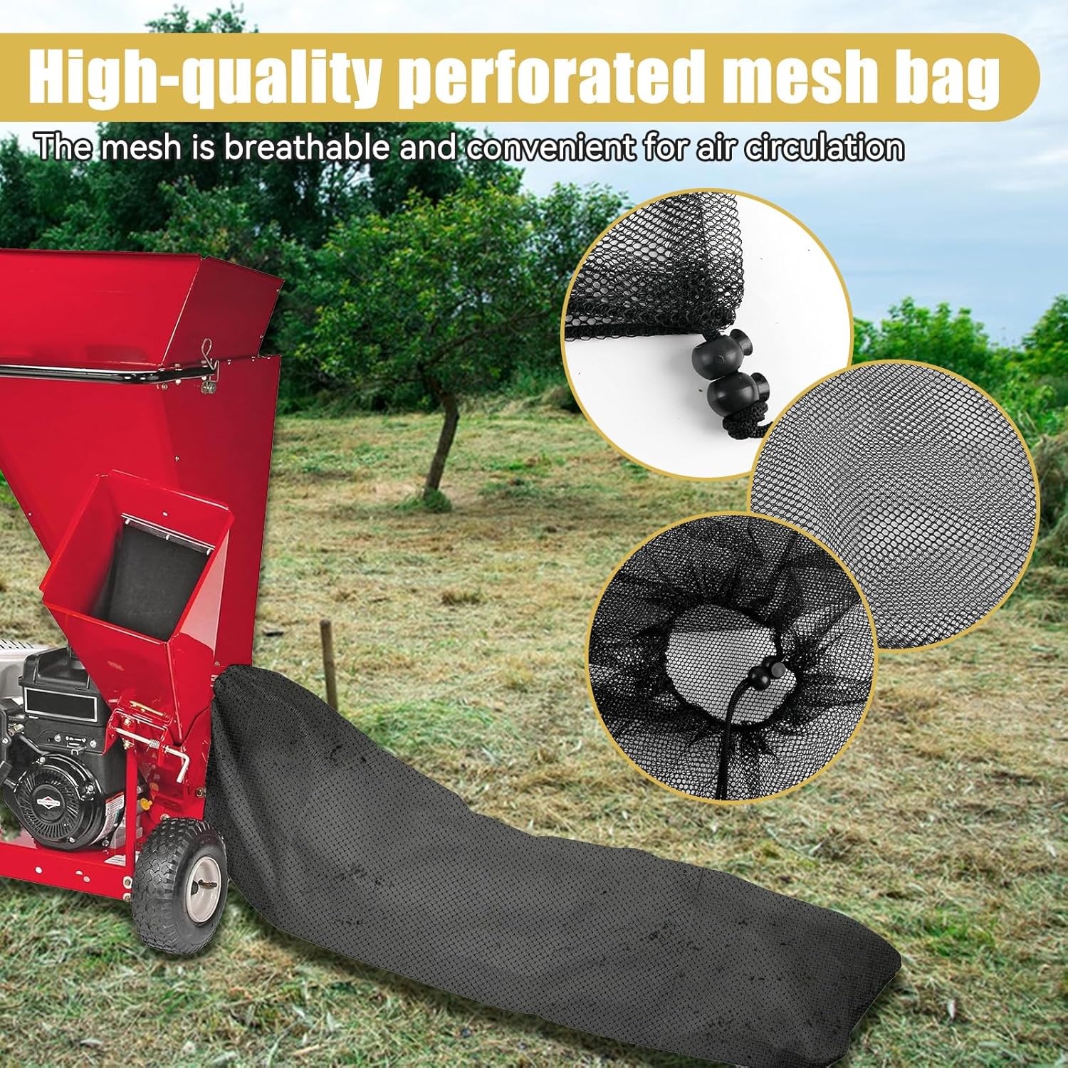 Wood Chipper Shredder Bag, 24" x 48" Large Capacity Universal Wood Chipper Reusable Collection Bag Adjustable Opening Design for Wood Chippers Leaf Shredder (2)