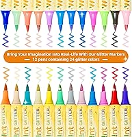 Vista 7 de WePaint 24 Colors Glitter Brush Marker Pens, Glitter Pens Set 12 Pack Sparkle Pens Metallic Marker for Adults DIY Crafts, Writing, Card Making