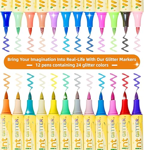Vista 7 de WePaint 24 Colors Glitter Brush Marker Pens, Glitter Pens Set 12 Pack Sparkle Pens Metallic Marker for Adults DIY Crafts, Writing, Card Making
