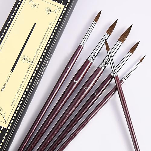 Miniatura 2 de Kolinsky - Juego de pinceles de acuarela de pelo puro Kolinsky Sable puntiagudo redondo, 6 pinceles de punta redonda, pincel acrílico para acuarela,