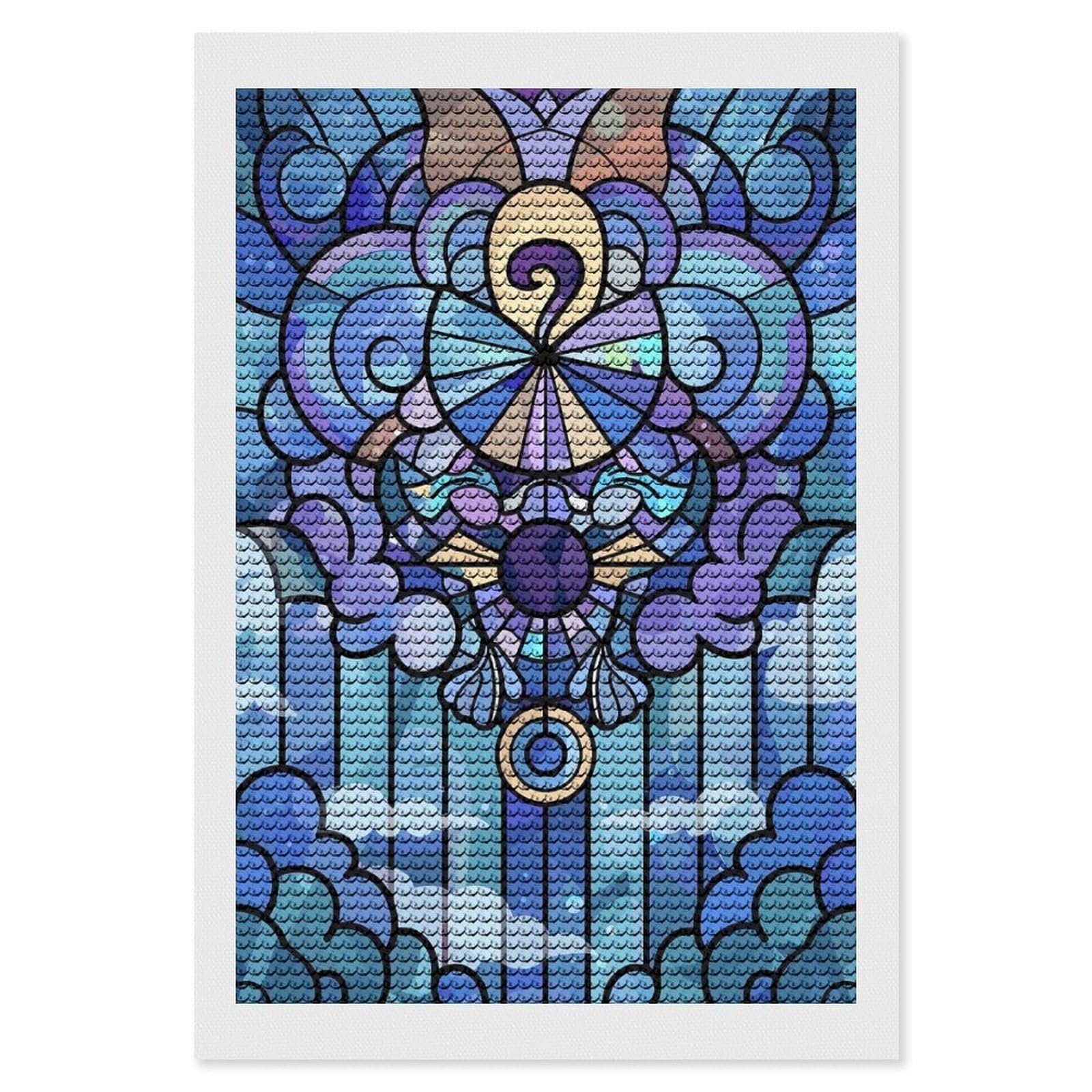 Junmoney Stained Glass Celestial Design Diamond Art Canvas 8"x12", Decorate Your Room, Mindful Craft Activity, Cosy Home Accent, Thoughtful Handmade Gift