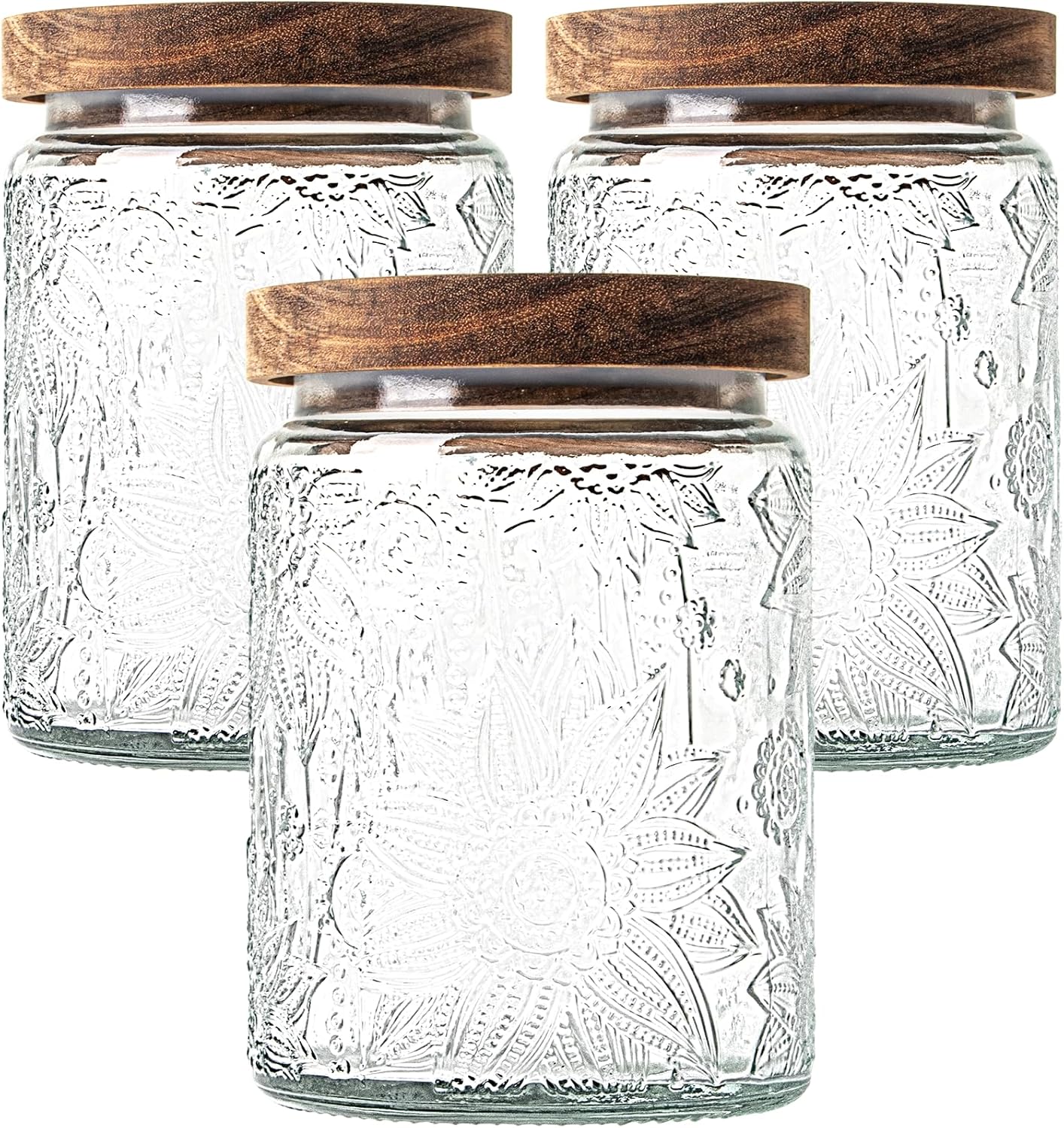 24Oz/3Pcs Glass Jar with Lid,Decorative Jar,Cute jar,Glass Canister,Vintage Glass Storage Jar for Sugar, Coffee, Tea, Spice, Flour, Candy Cookie, Pasta, Cereal
