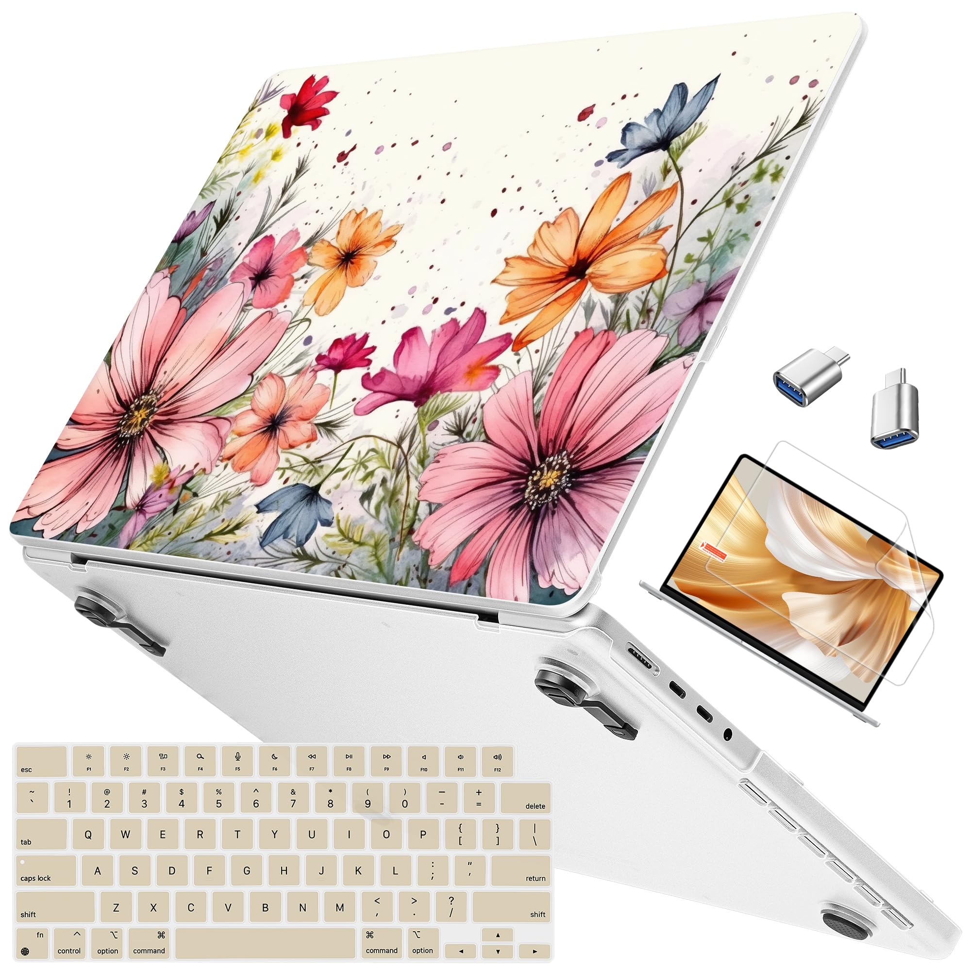 Mektron Ultra Thin Printed Case for MacBook Pro 16 inch 2024 M4 A3403 A3186 Fits 2023 2021 M3 A2991 M2 A2780 M1 A2485 Pro/Max, Protective Hard Shell with Fold Kickstand, Colorful Floral