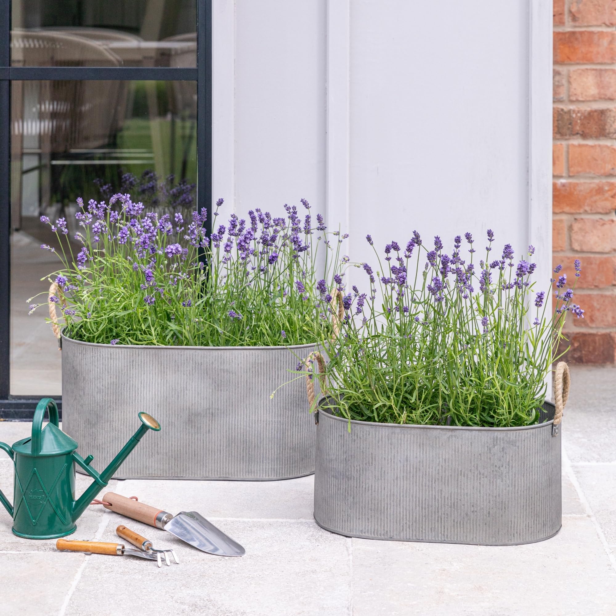 Ivyline Outdoor Galvanised Rope Handle Trough Set Of Two