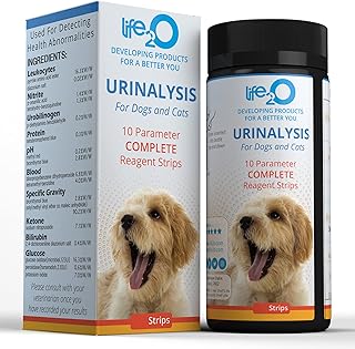 life2O 10-Parameter Cat & Dog Urine Test Strips 60ct, Cat & Dog UTI Test Kit, Diabetes Testing for Diabetic Pets, Urinalysis Reagent Strips: Glucose, Specific Gravity, pH, Ketone, Protein and More