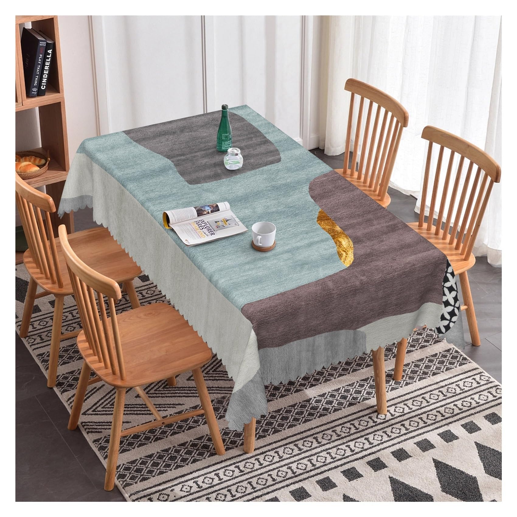 BDFJEDS Waterproof Tablecloth Simple Table Cloth Geometric Pattern Dining Room Waterproof Oilproof Rectangular Tablecloth(Color8,138x200cm 54x78inch)