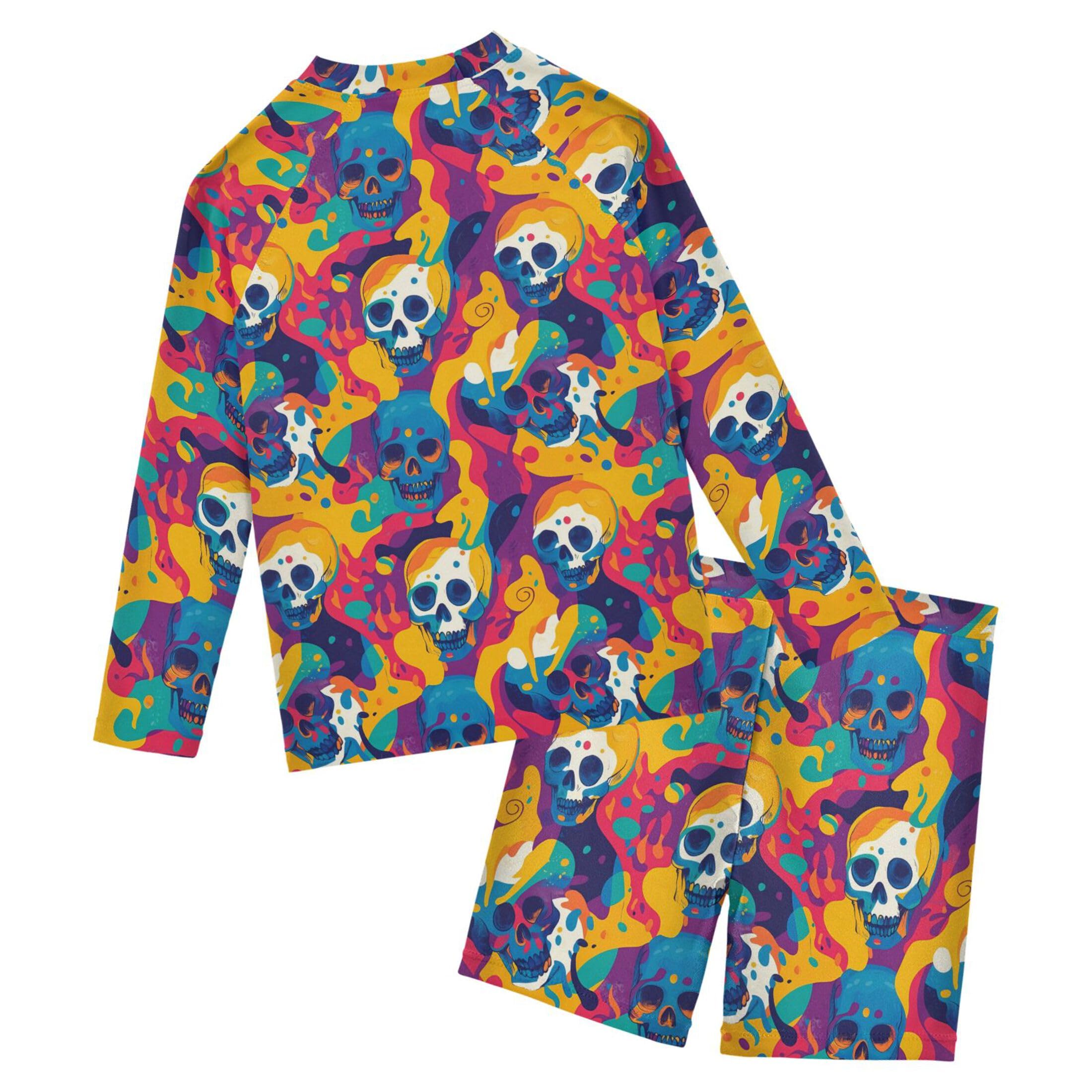 Skull Toddlers and Baby Boys' Swimsuit Trunk and Rashguard Set B0404362