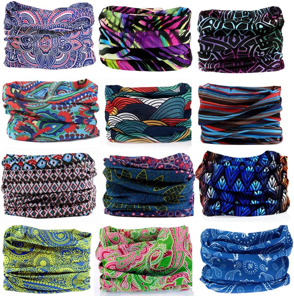 KALILY12PCS/9PCS/6PCS Headband Bandana - Face Shield Headwrap Scarf Neck Gaiter Hair Band