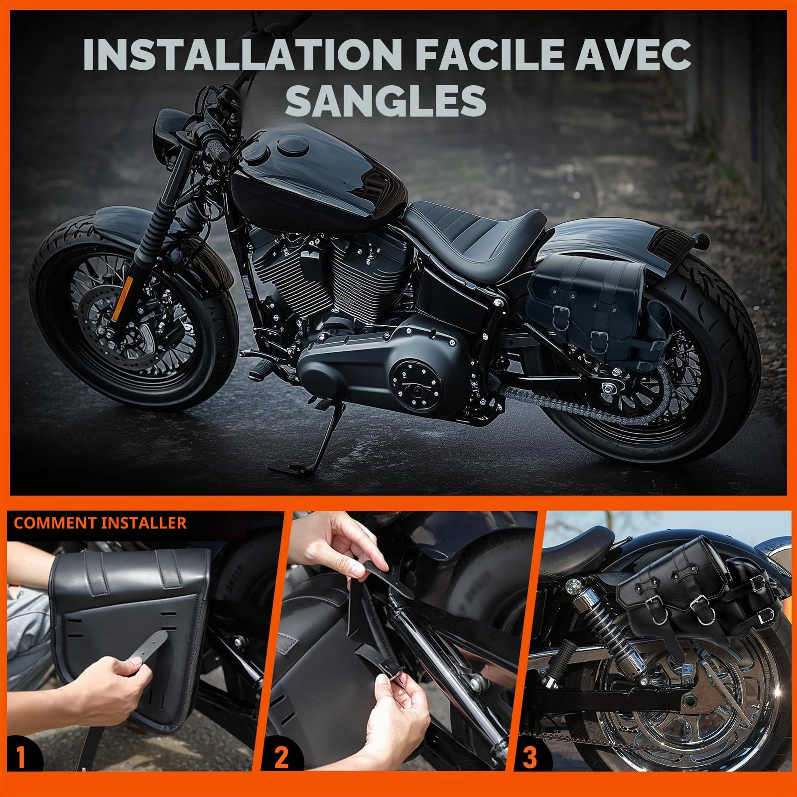 DREAMIZER 1 Paire Sacoches de Moto Latérales de Rangement Noires Gauche Droite Porte-gobelet en Cuir PU Compatible avec Harley Sportster XL883 Honda Suzuki Yamaha