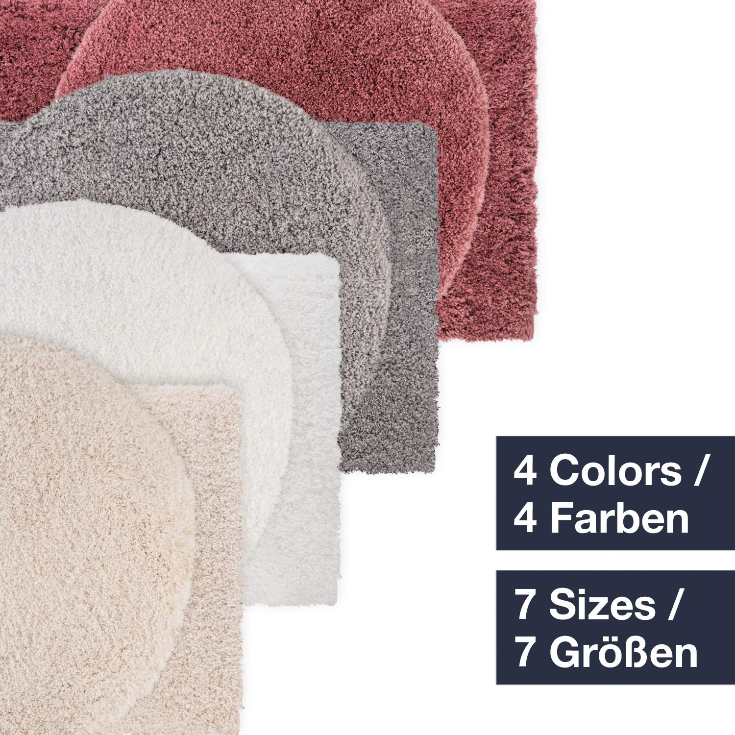 WohnDirect Premium Hochflor Badezimmerteppich Grau • Rutschfester & Extra Flauschiger Badvorleger • Badteppich, Badematte Rund Ø 70 cm