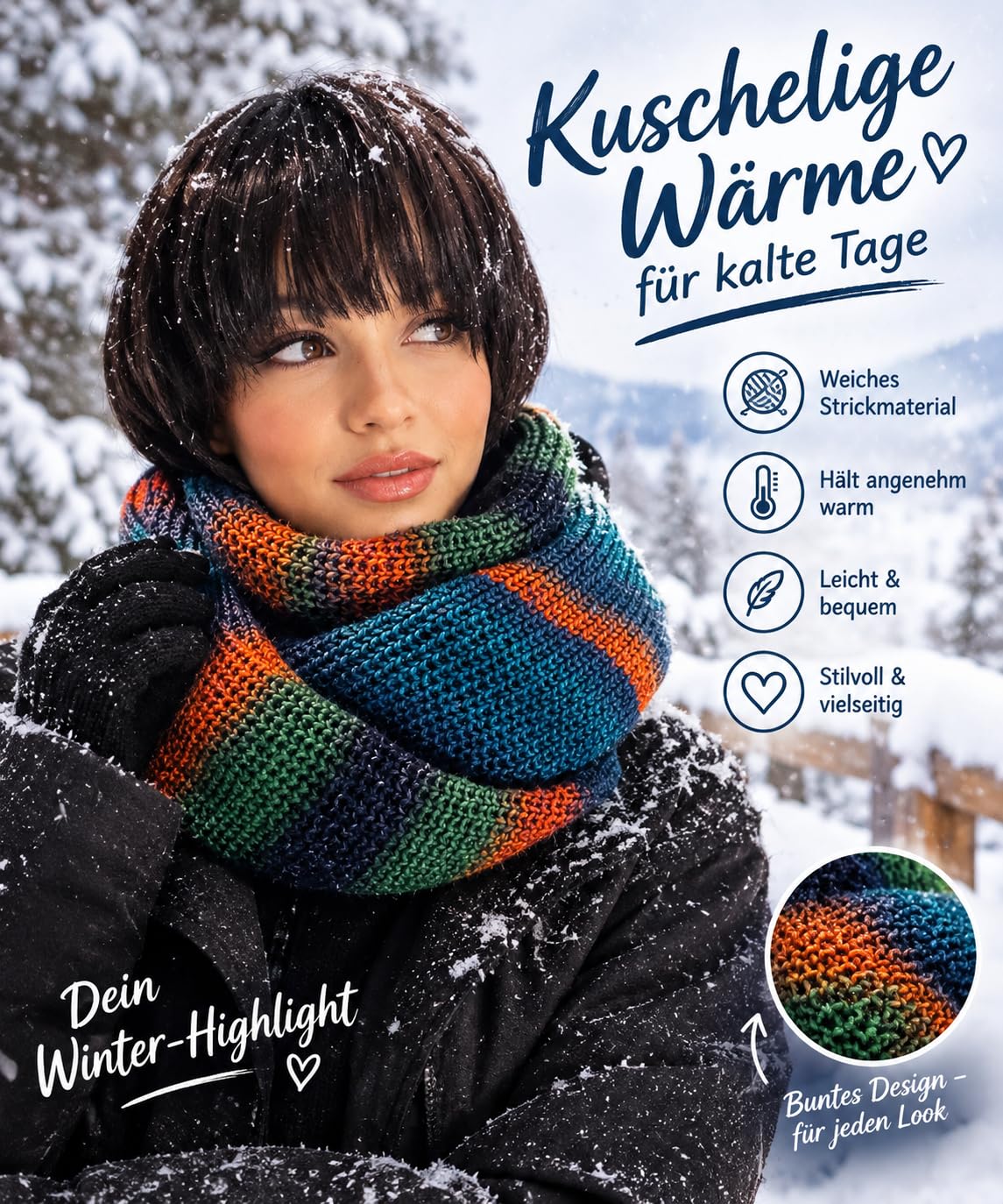 Kuscheliger warmer, breiter Schal aus Lace Garn 70% Schurwolle