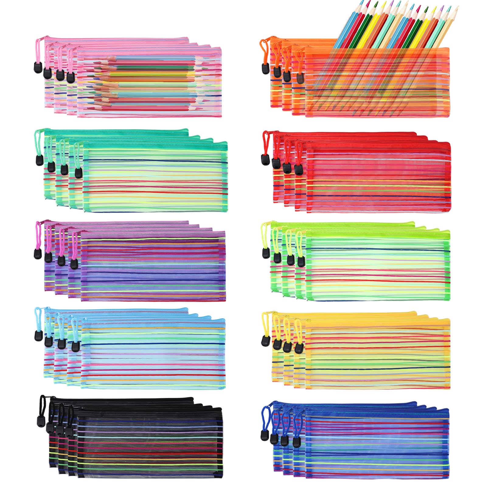 Confezione da 40 astucci in 10 colori con cerniera, piccoli astucci multiuso per scuola e ufficio, accessori da viaggio