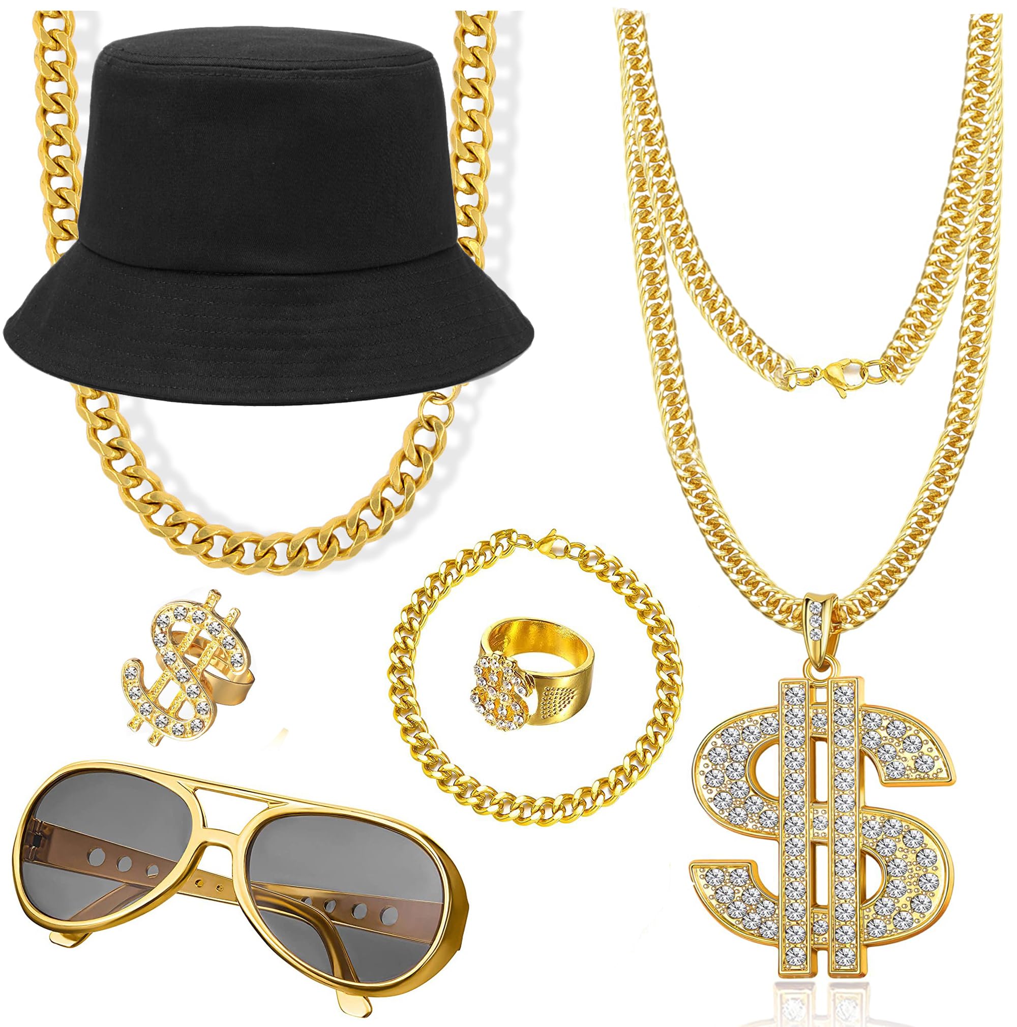 90s Hip Hop 80s Costumes Kit for Men Rapper Party Outfits Accessories