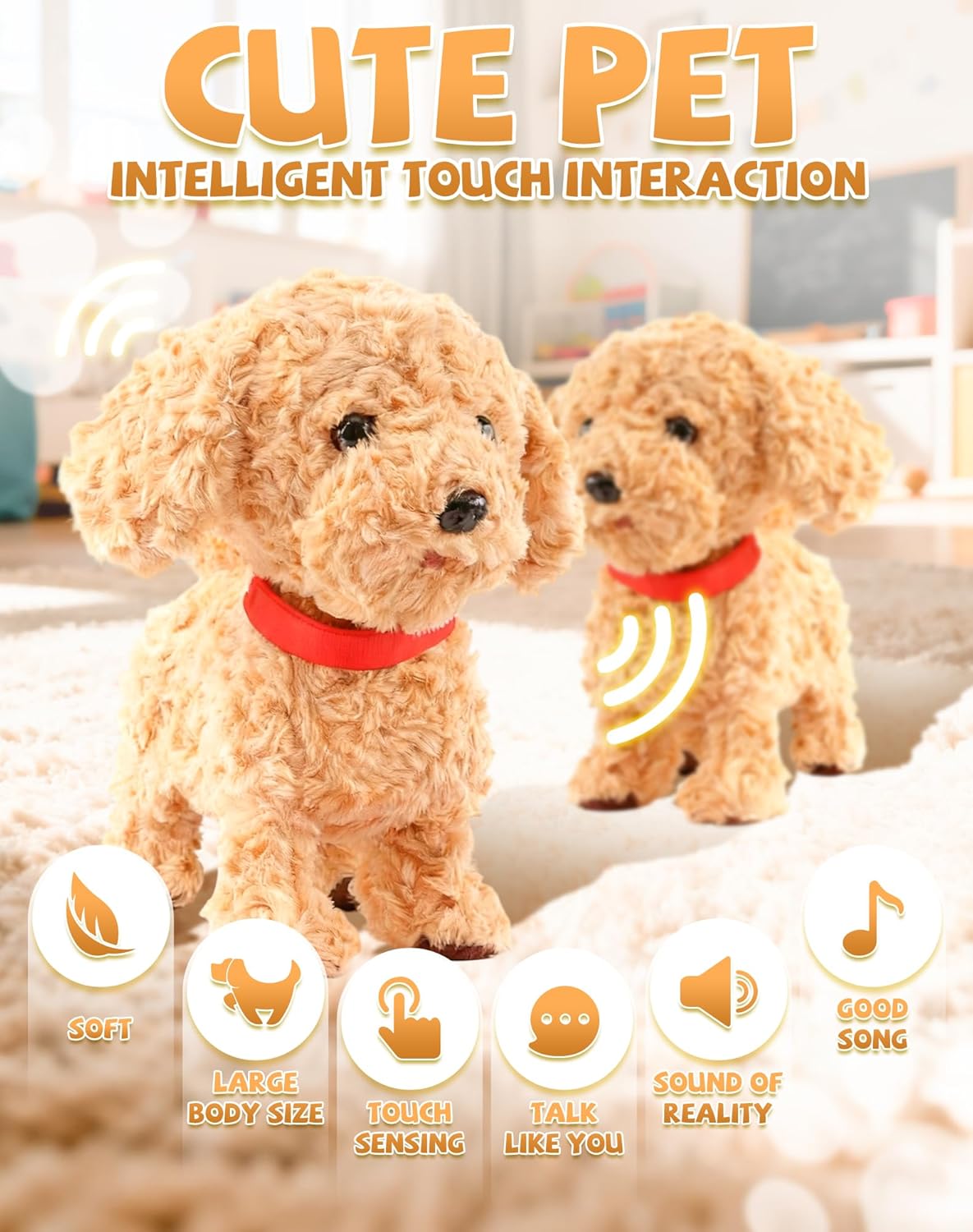 Dog, Robotic Dog with Touch Barking, Voice Mimic, Tail-Wagging, Sticking Licking Tongue, Sing, Voice Mimic, Leash Remote, Battery Powered Puppy, Soft Plush (1pcs)