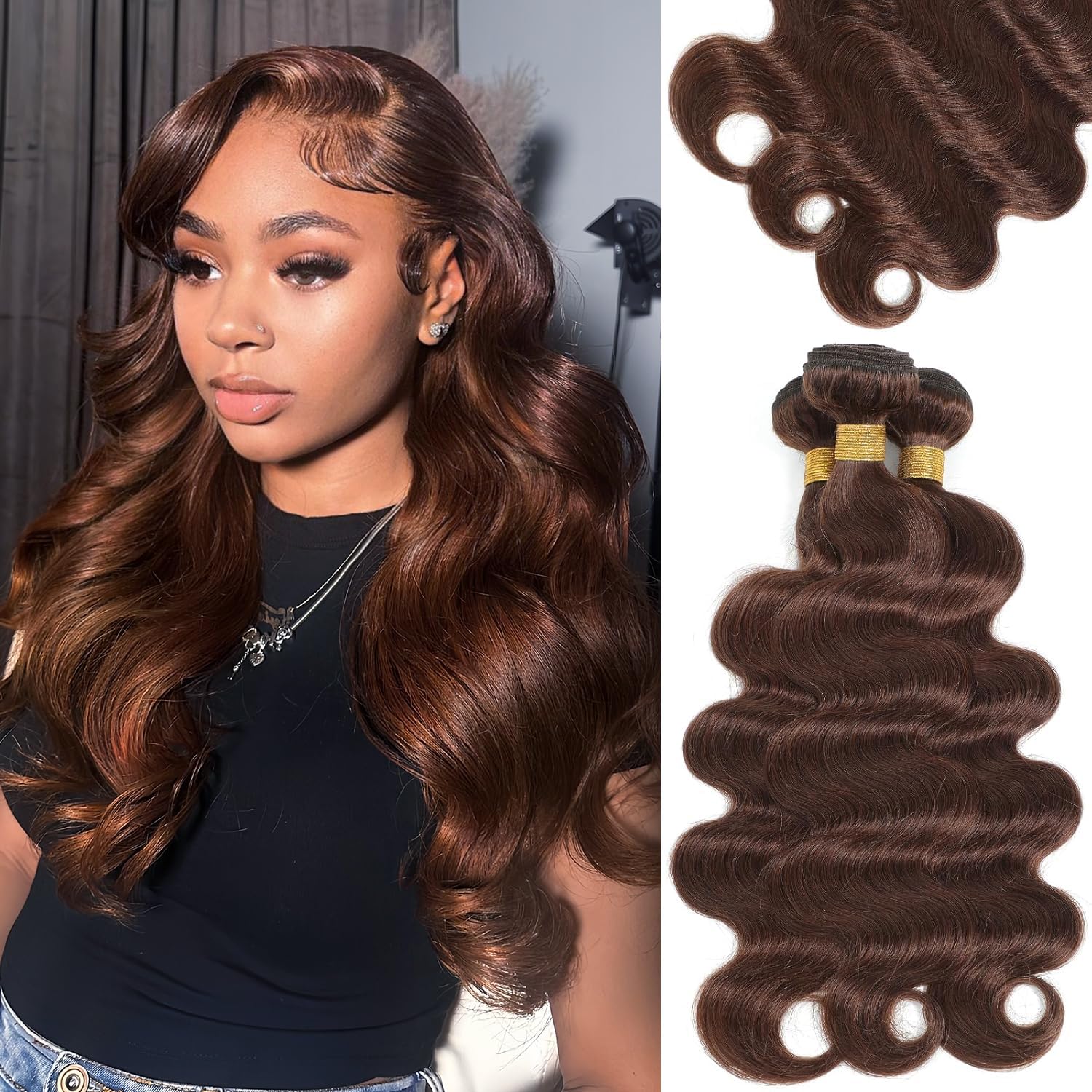 Kapelli Hair 10A Human Hair Bundles Light Brown Brazilian Virgin Hair Body Wave (#4, 16 18 20) Brazilian Human hair 100% Unprocessed Virgin Remy Hair