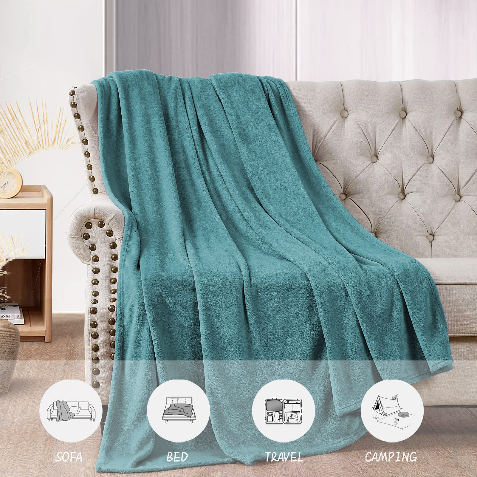 FARFALLAROSSA Coperta Plaid Pile, Coperta Matrimoniale 210 x 240 cm Flanella, Coperta Divano Super Grande Caldo Morbida - Verde Acqua