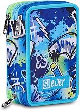 SJ GANG STYLE JAM GANG School Pencil Case 3 Zip, SJ Ever Cloudy Blue, Light Blue, Triple Compartment, Equipped Pen Holder, 45 Pieces, Accessories Backpack, Primary School, Children