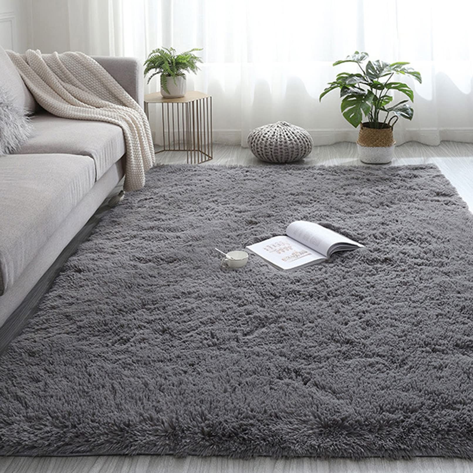 Chbin Dark Gray Fluffy 160X260cm Living Room Rug Extra Large Mat Living Room Decor Rug Gradient Tie-Dye Comfy For Room Decor Kitchen Children Rooms Rugs,