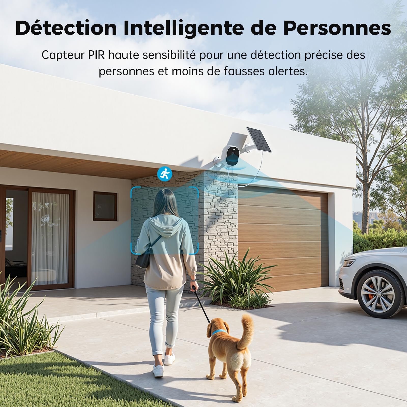 Woox Caméra de Surveillance extérieure Solaire 2,5 K 4 MP WiFi Caméra de Surveillance extérieure sans Fil avec Batterie, lumière Vision Nocturne Couleur, détection de Mouvement PIR, IP65, 2,4 GHz
