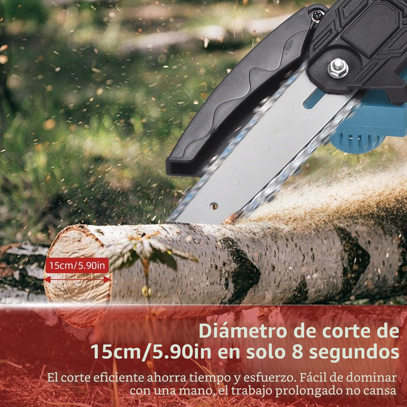 Mini Motosierra Bateria 6 y 4 Pulgadas, 21 V Motosierra Eléctrica de Mano Pequeñas Sierra Podar Bateria, 2x2000 mAh, 2 Cadenas, para Cortar Ramas Y Madera En El Jardín
