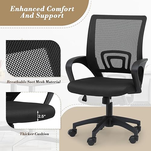 Miniatura 7 de Athena Collection Silla de oficina para computadora, silla de escritorio ergonómica con ruedas rodantes, soporte de espalda de malla y altura