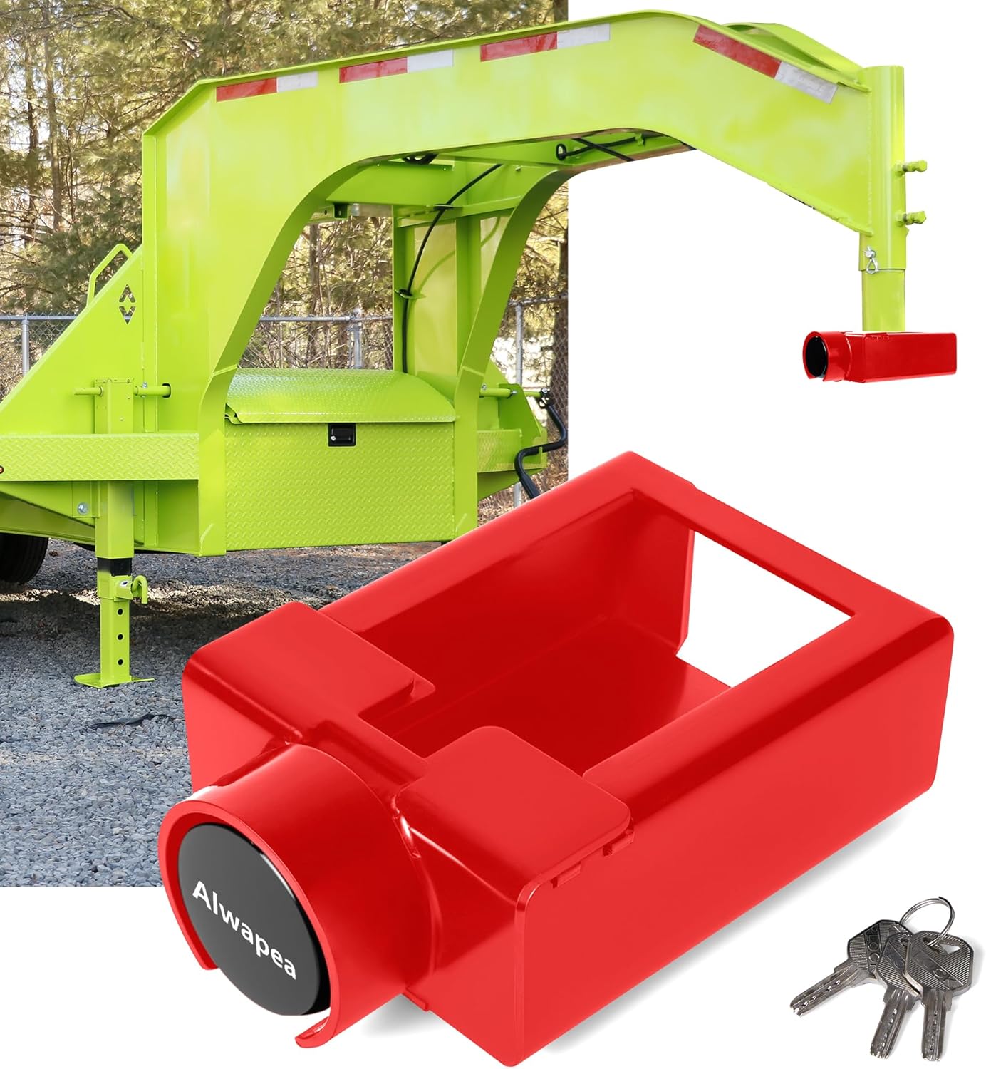 Gooseneck Lock for Trailer Gooseneck Trailer Lock Fit for Most 7-Inch Bottom Plate Couplers, Heavy Duty Trailer Lock Fits Round & Square Trailer Tubes Red