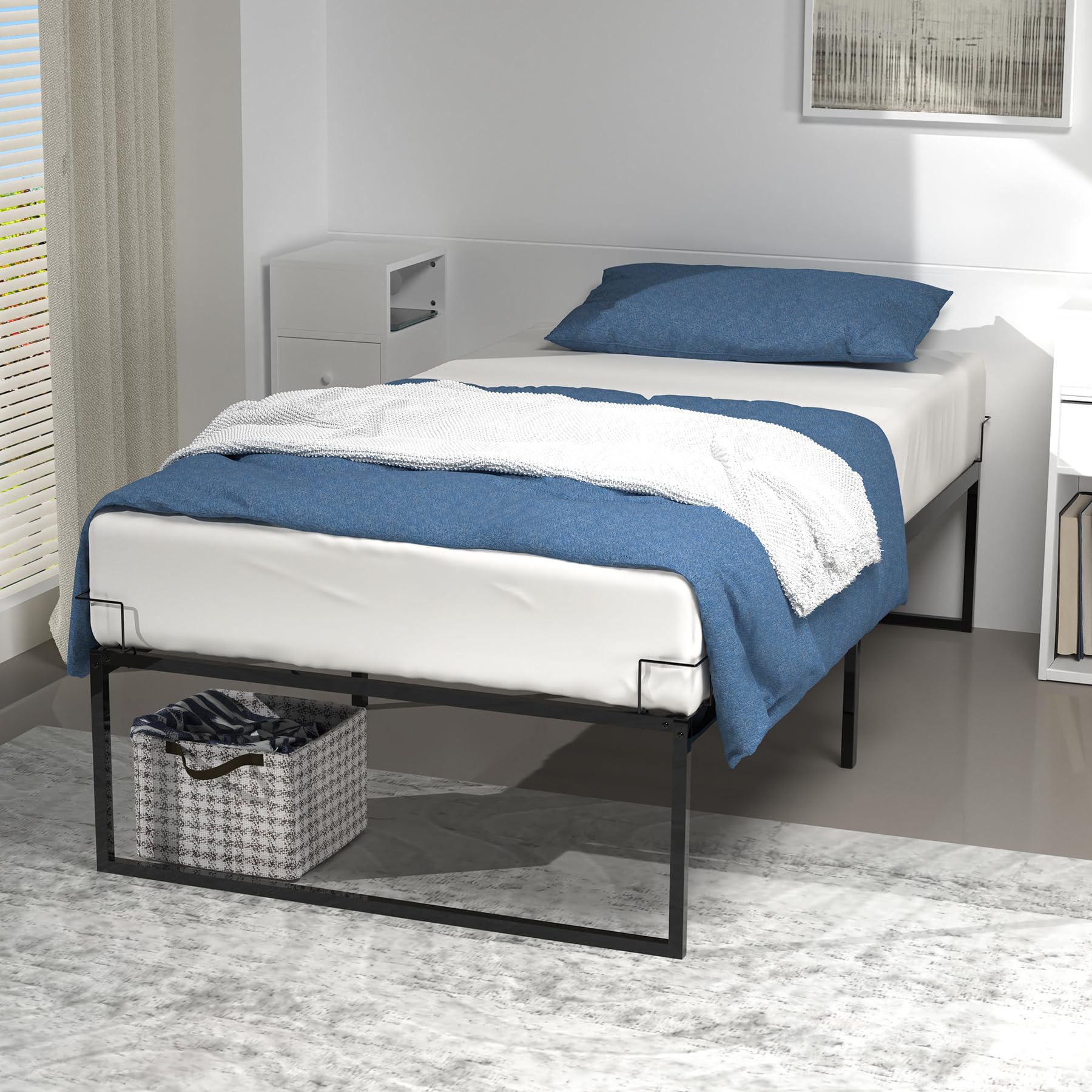 VOUNOT Single Bed Frame 90 x 190 cm - Sturdy Metal Bed Frame with Steel Slat Support - 36cm Height Storage Space Under the Bed - Black