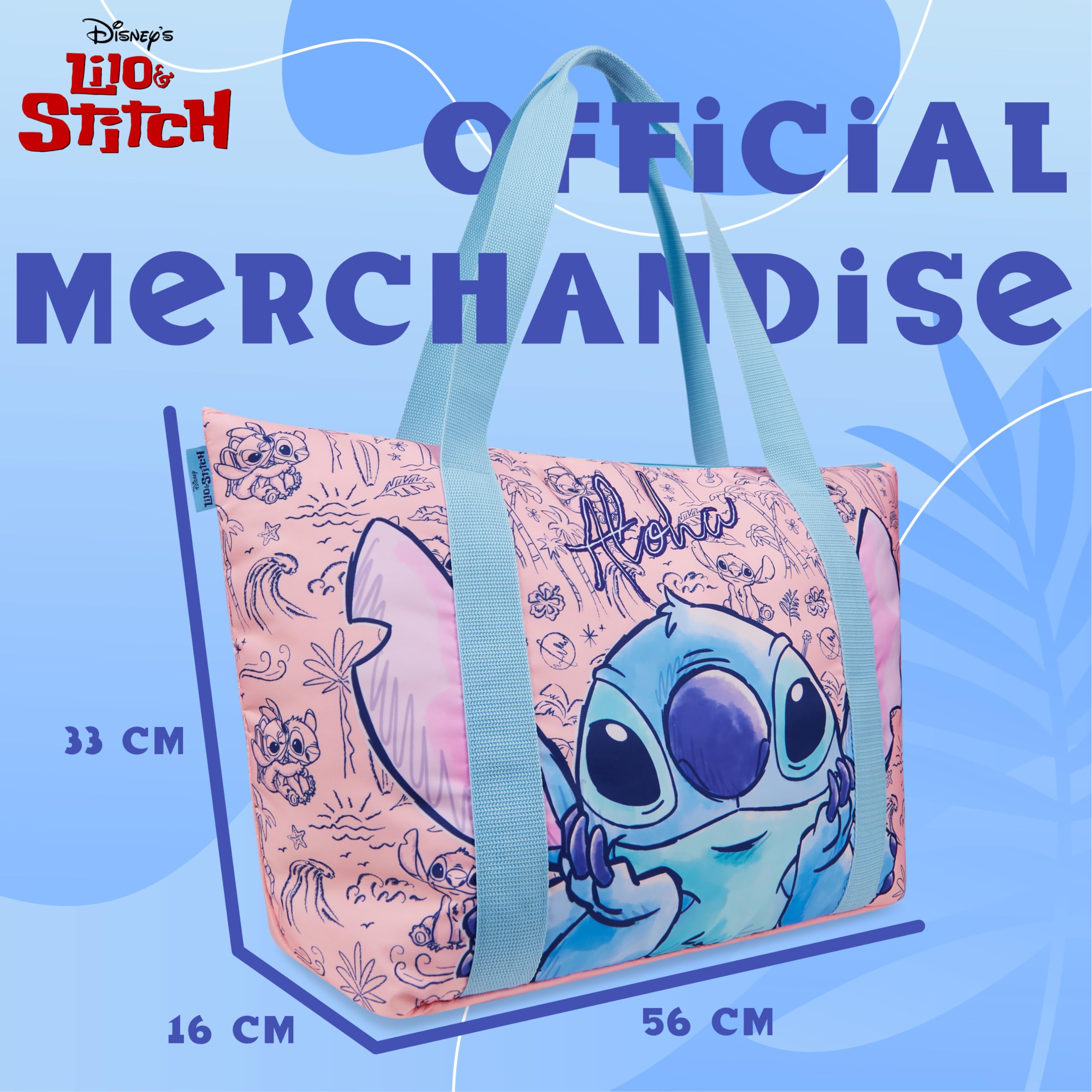 Disney Stitch Womens Tote Bag, Large Zipped Shoulder Bag for Shopping, Work - Stitch Gifts