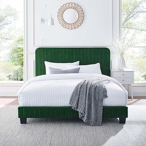 Miniatura 38 de Modway Celine - Base de cama con plataforma de terciopelo capitoné de alto rendimiento, color gris claro Gris,claro,Esmeralda/Sólidos,Gris,Rosa